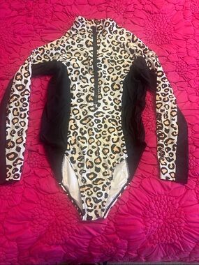Infamous Swim Long Sleeve Leopard Print Women’s One-Piece Swimsuit